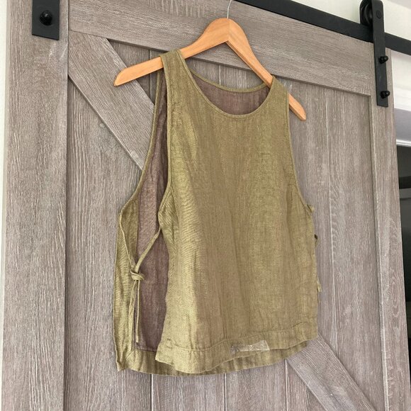 ARITZIA, Summer Linen Top, OS, Mustard Green and Coco inside - Picture 3 of 15